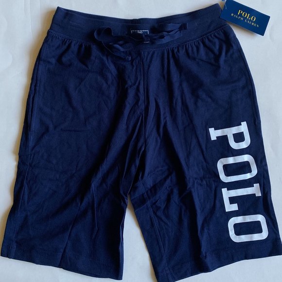 Polo Ralph Lauren "Polo" Logo Lightweight Jersey Knit Pajama Lounge Shorts Navy - Picture 1 of 3